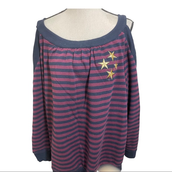 Lane Bryant open shoulder long sleeve striped with gold star’s sweatshirt 14/16 - Picture 4 of 11